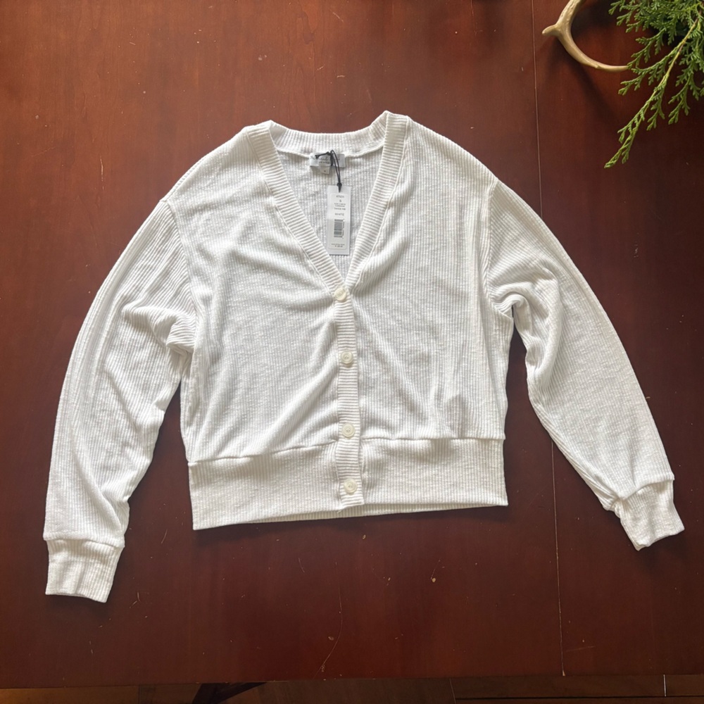 Michael Stars Womens Ilsa V-Neck Ribbed Cardigan White Size Small